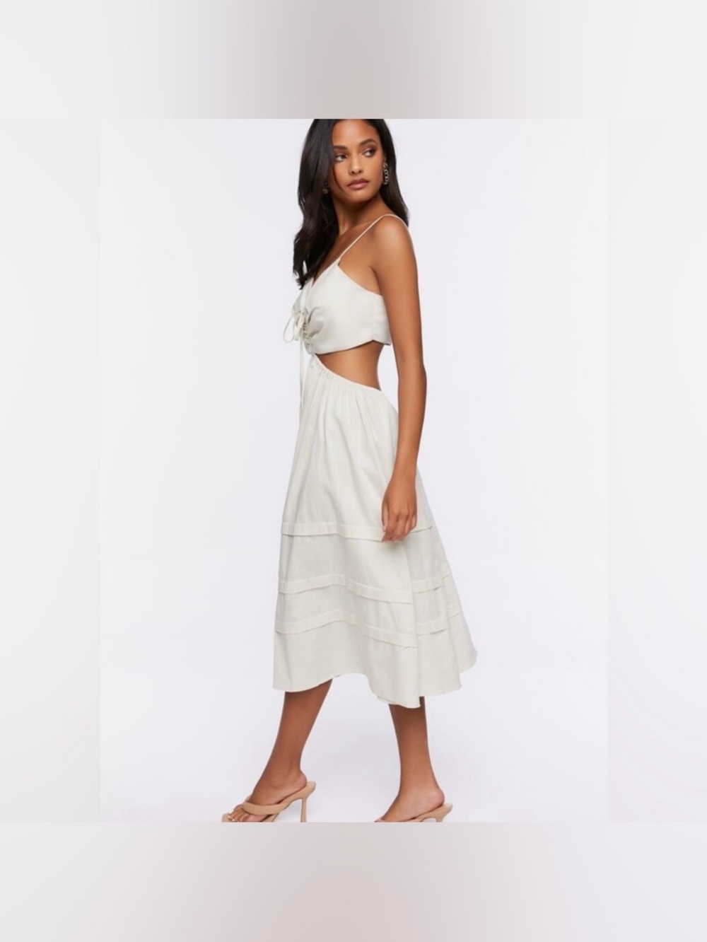 FOREVER 21 Cut Out Ivory Midi Dress Large Convertible